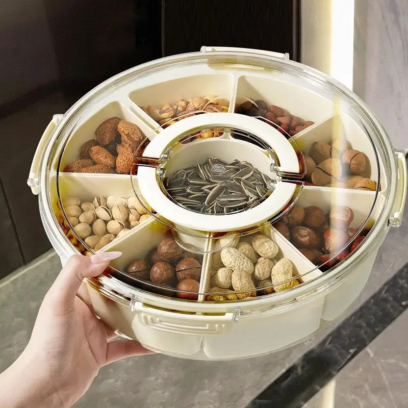 Rotating Snack Tray with Lid – Stylish Round Organizer to Elegantly Serve Snacks for Parties, Holidays, Weddings & Daily Use