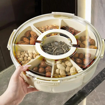 Rotating Snack Tray with Lid – Stylish Round Organizer to Elegantly Serve Snacks for Parties, Holidays, Weddings & Daily Use
