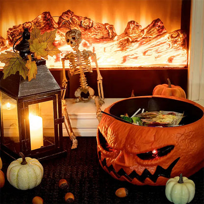 Halloween Animated Candy Bowl – Pumpkin Skeleton Dish with LED Red Eyes, Spooky Sound, and Moving Hand Party Decoration Prop