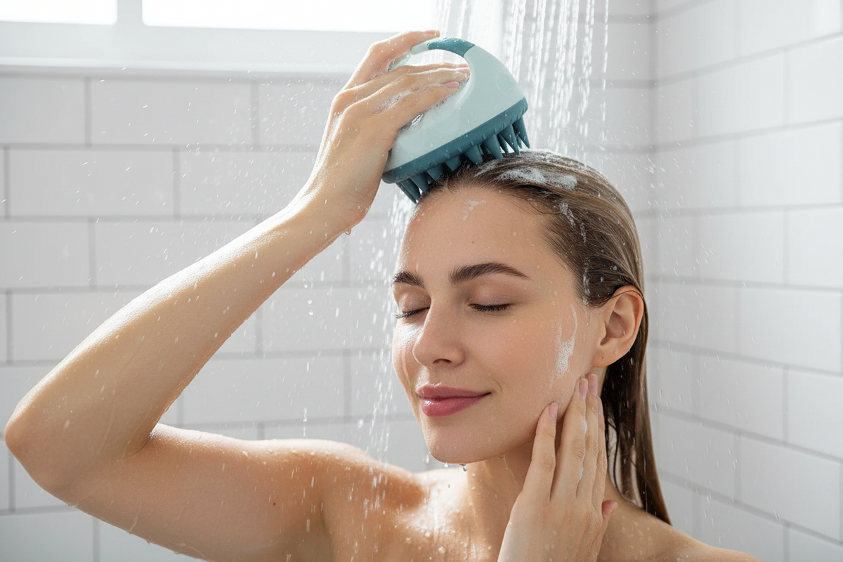 Silicone Scalp Shampoo Brush – Hair Massage Scrubber for Dandruff Removal and Healthy Scalp Care