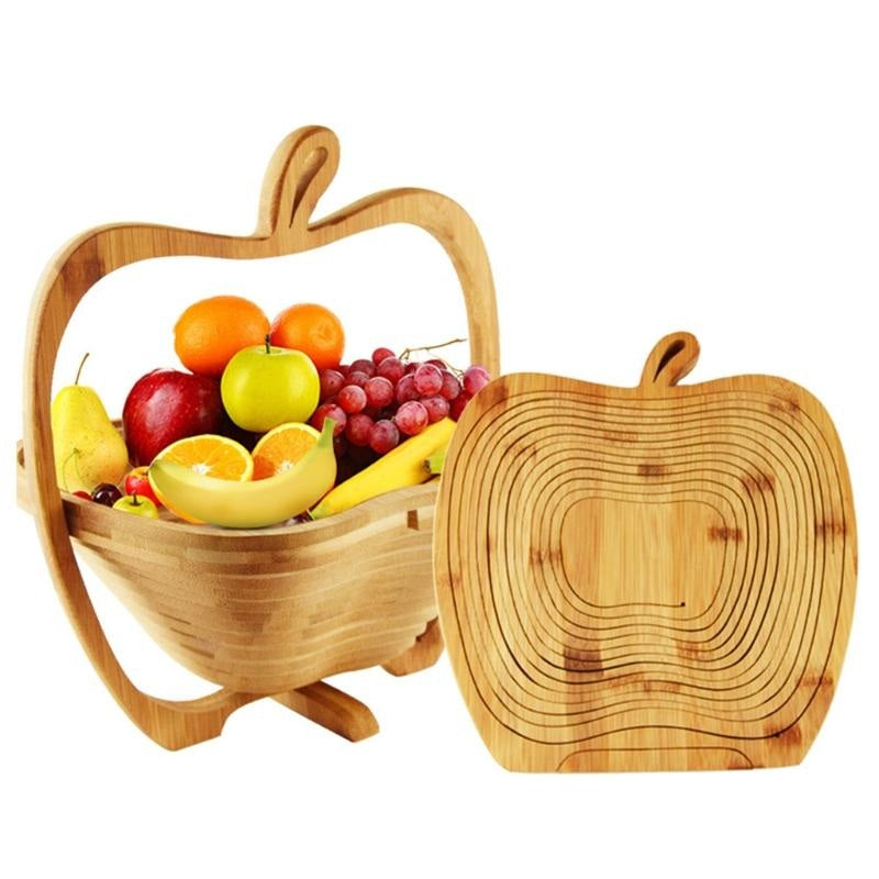 Bamboo Folding Fruit Basket & Cutting Board – Collapsible Vegetable Tray Doubles as Chopping Block & Space-Saving Food Storage Solution