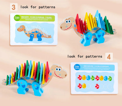Wooden Dinosaur Toy – Fun & Adorable Educational Toy for Kids with Early Learning Blocks and Recognition