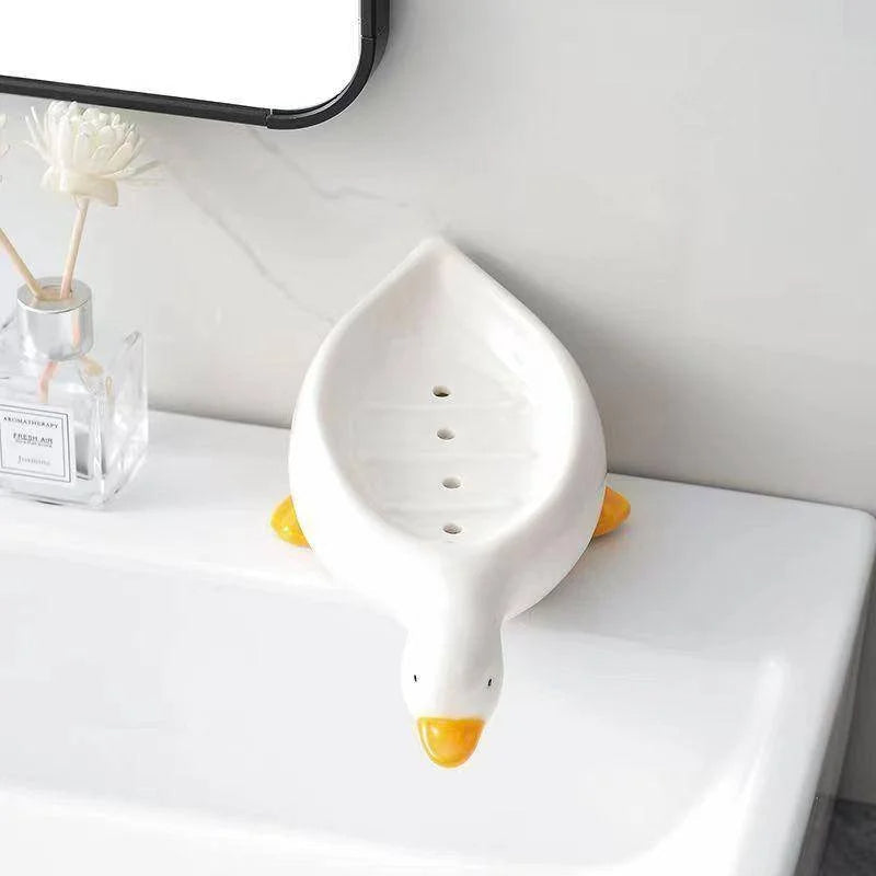 Duck Soap Dish – Self - Draining Ceramic Holder for Bathroom & Kitchen