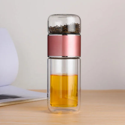 Double-Glazed Glass Water Bottle with Case – Eco-Friendly Tea Infuser Drinkware for Hot & Cold Beverages On the Go
