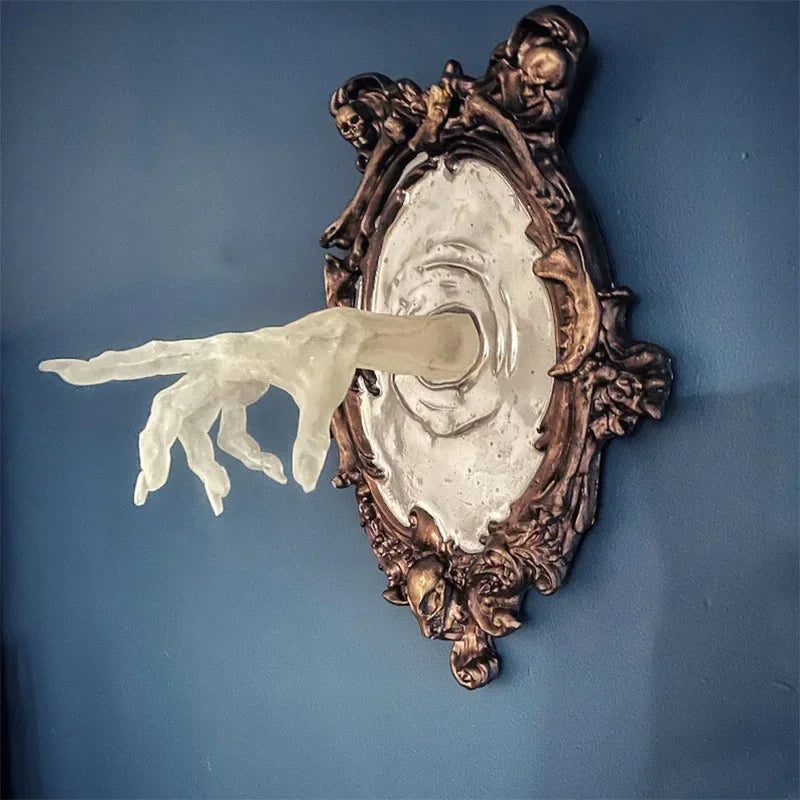 Gothic Devil Hand Wall Decor - Resin Spooky Sculpture Frame with Luminous Effect, Halloween Home Decoration Prop