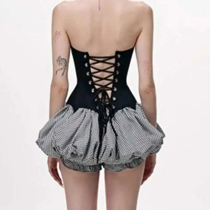 Spring Strapless Skirt - Fashion-Forward Bandage Back Plaid A-Line Skirt with High Elastic Waist for Modern Women