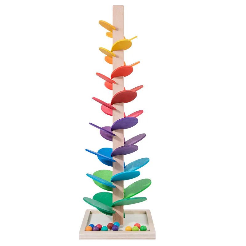 Wooden Rainbow Petal Musical Tree – Creative Ball Run Toy Enhancing Kids’ Sensory Skills, Relaxation, and Color Learning Through Sound