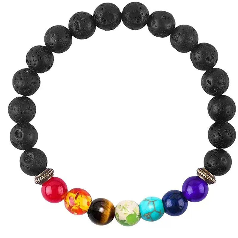 Volcanic Stone Beaded Bracelet - Stretchable Handcrafted Jewelry with Colored Stones for Men & Women, Spiritual Gift Idea