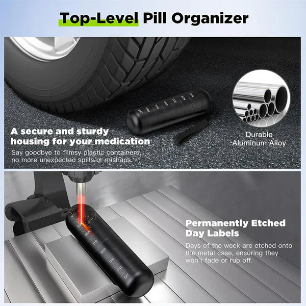 Aluminum 7 Days Portable Pill Organizer for Travel, Pill Box Pill Container