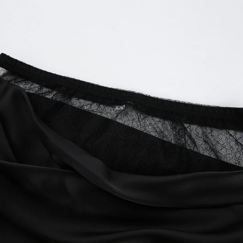 Women’s Black Lace Skirt – Asymmetrical A-Line Design with Fashionable Layered Splicing & Chic Modern Appeal