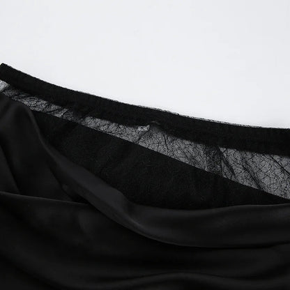 Women’s Black Lace Skirt – Asymmetrical A-Line Design with Fashionable Layered Splicing & Chic Modern Appeal