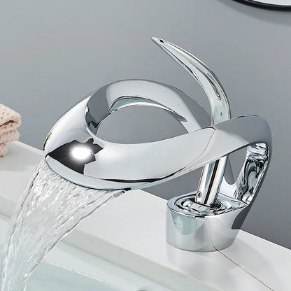 Solid Brass Waterfall Basin Faucet – Single Handle Hot and Cold Mixer Tap for Modern Bathroom Sink Installation