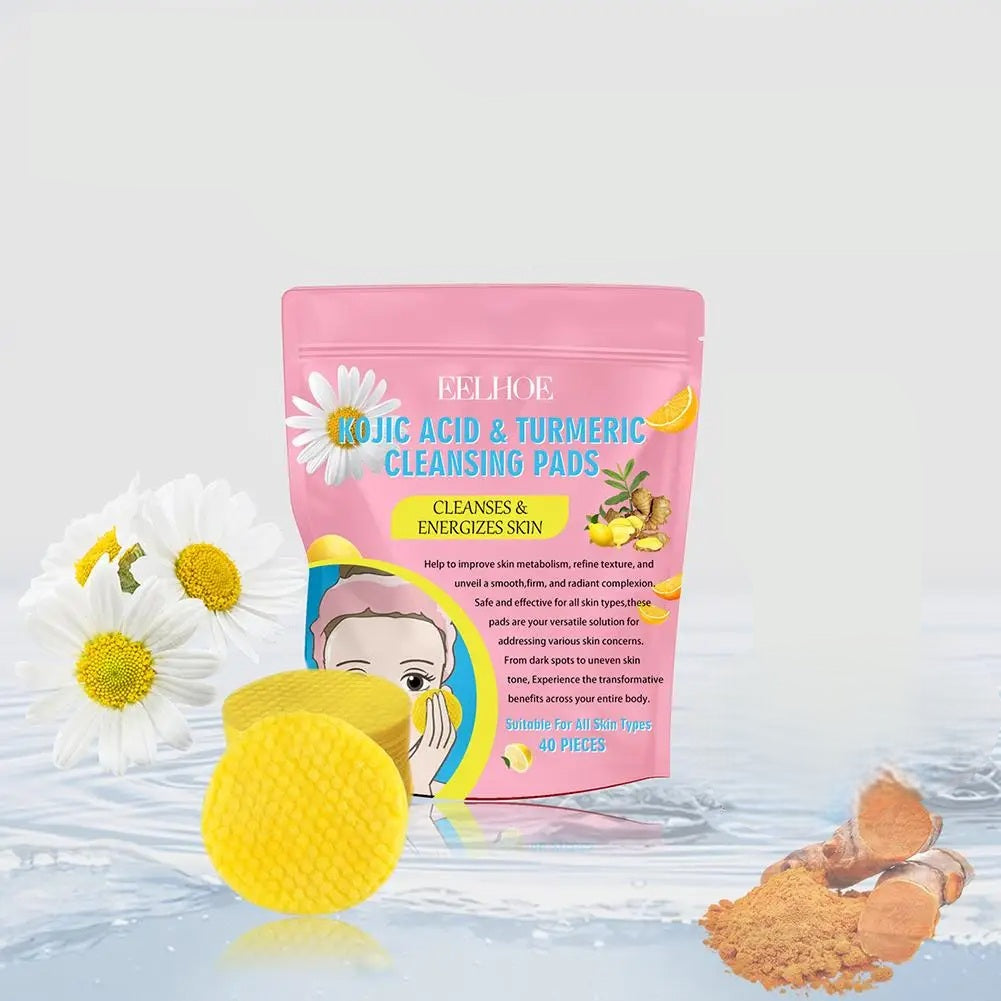 Turmeric Kojic Acid Exfoliating Pads – Deep-Cleansing Lemon Brightening Cotton Skincare Pads for Whitening & Detox Facial Treatment