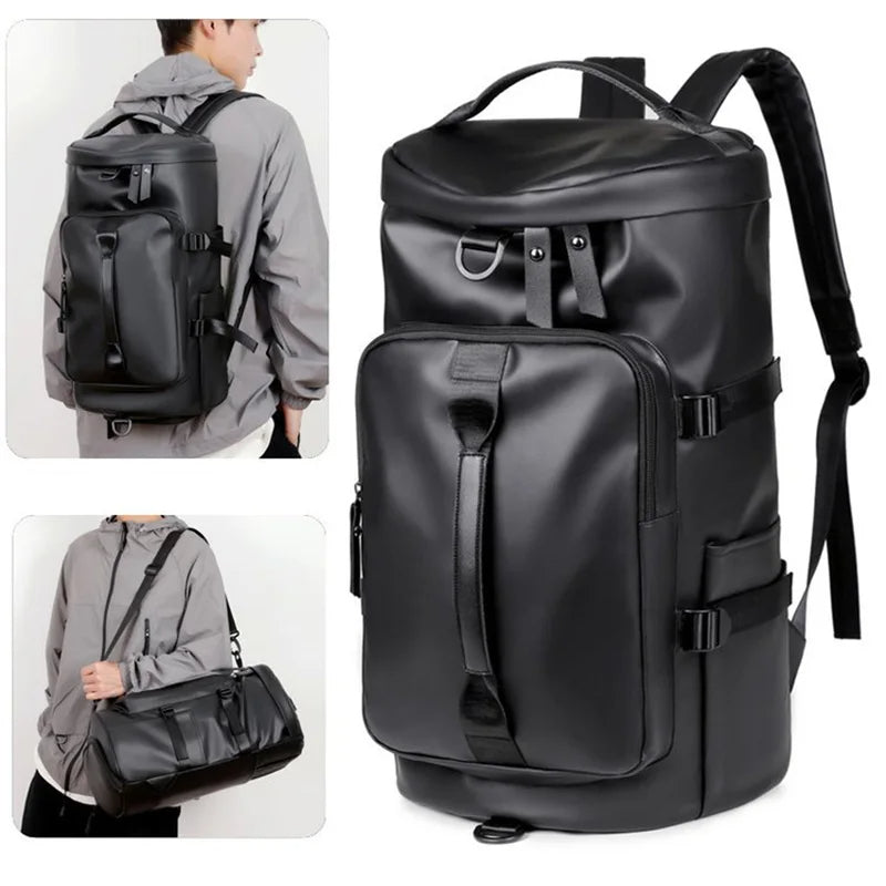 Gym Travel Backpack for Men & Women – Faux Leather Duffel Shoulder Bag, Durable Outdoor Sports and Fitness Weekender Gear