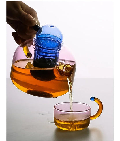 Colorful Glass Teapot Set – Tea Water Separation Filtration Teapot and Cups for Creative Drinkware Brewing