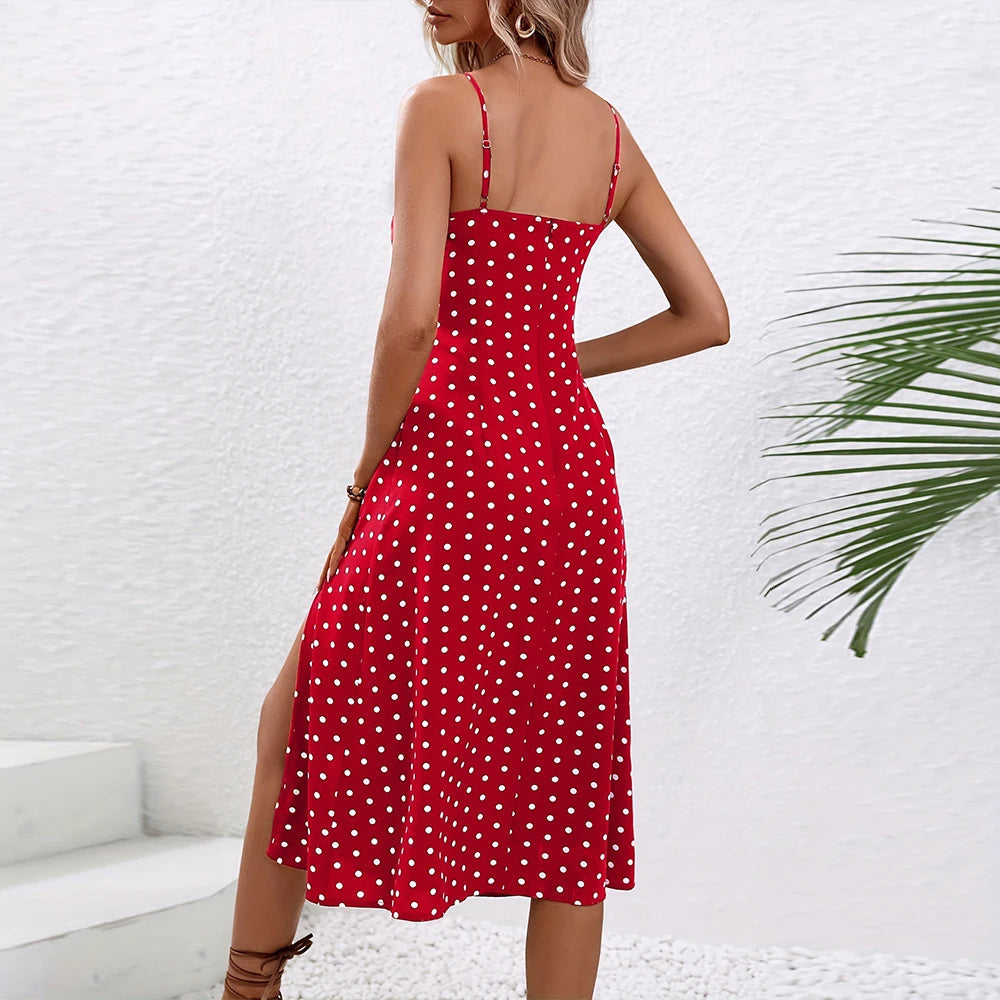 Vintage Polka Dot Sleeveless Long Dress – Elegant Skirt for a Timeless Summer Look