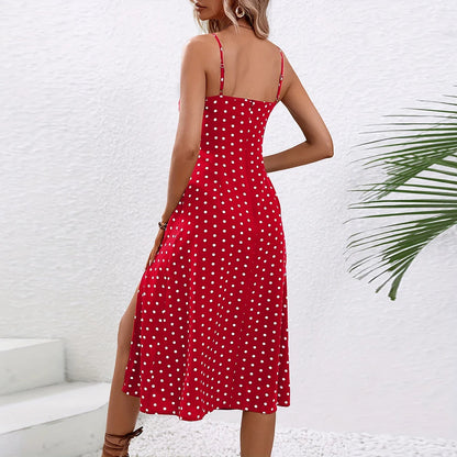 Vintage Polka Dot Sleeveless Long Dress – Elegant Skirt for a Timeless Summer Look