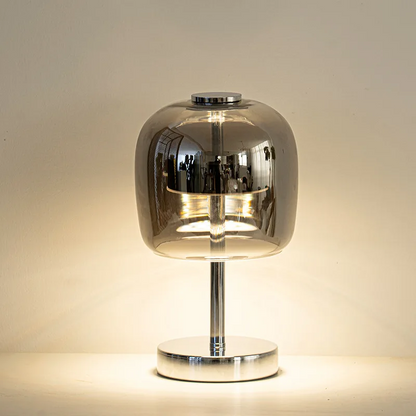 Nordic Smoke Gray Glass Table Lamp – High Transparency Decorative Bedside Lamp for Living Room and Club Decor
