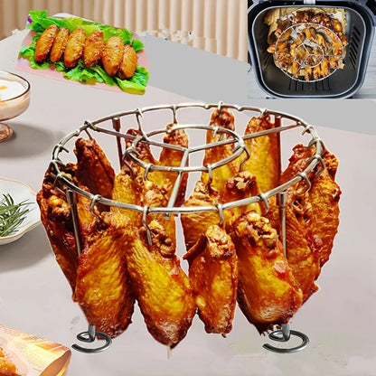 Stainless Steel Vertical Skewer Grill Rack – Air Fryer Rotisserie Stand with 23 Skewers for 3.2QT–5.5QT Air Fryers