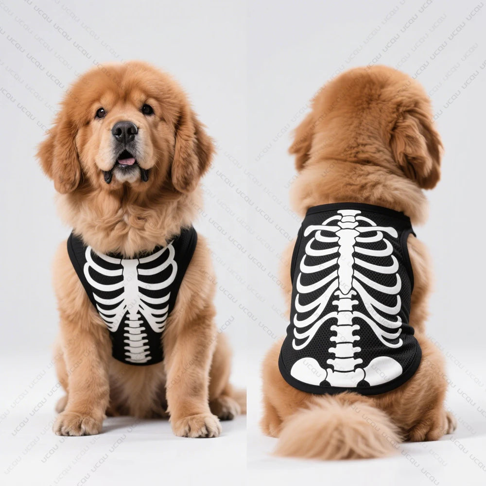 Halloween Pet Dog Vest – Quick-Dry Skeletal Pattern Costume, Breathable Clothing for Cute Puppies and Small Pets Party Dress-Up