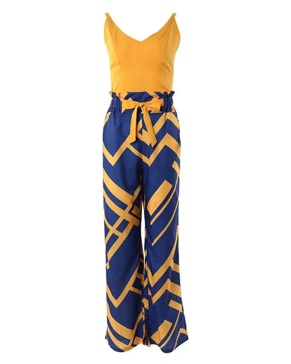 Solid Color V-Neck Shirred Jumpsuit for Women – Chic One-Piece Pants Set for Summer Dates & Casual Confidence