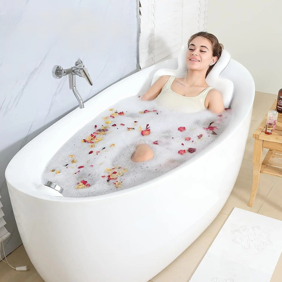 Suction Cup Bath Pillow Mat – 96 Ergonomic Non-Slip Cushion for Head & Back Support, Spa-Like Comfort for Adults