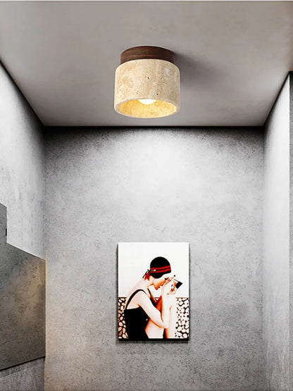 Yellow Marble Ceiling Light – Elegant Travertine Lamp for Corridor, Balcony, Restaurant, Hotel, or Entranceway Décor Accent