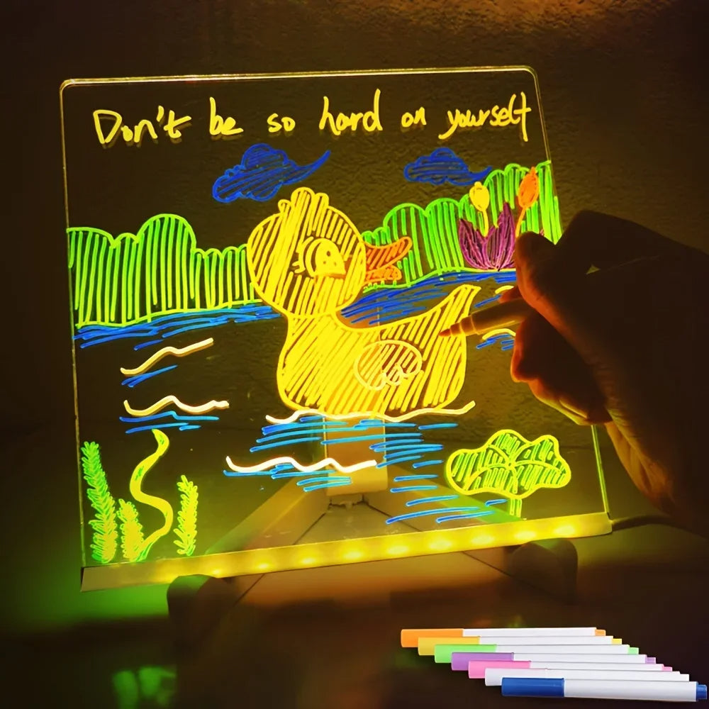 LED Note Board with Night Light & 7 Color Pens – Erasable Acrylic DIY Message Board, Kids Drawing Board & Creative Mother’s Day Gift