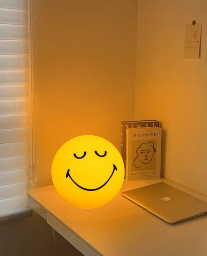 Smiling Sphere Night Light – Dimmable Rechargeable Lamp for Home Mood Lighting and Bedroom Decor