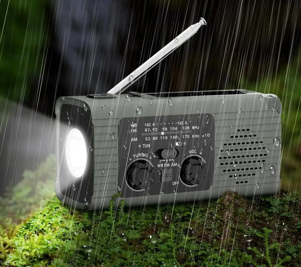 Portable Camping Solar Radio – Multi-Function Hand Crank Emergency Radio with Flashlight, NOAA Alerts, AM/FM, and 3-Way Charging for Survival
