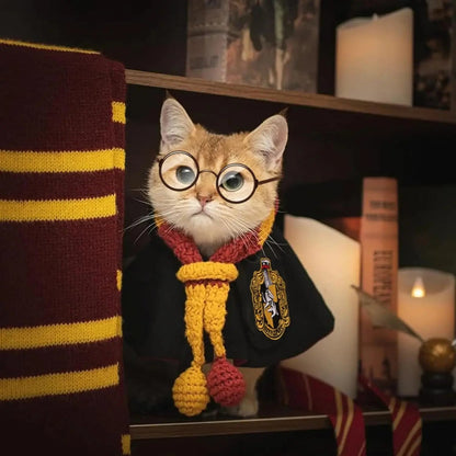 Halloween Pet Cloak Costume – Dog Cat Cosplay Magic Cloak with Glasses and Necktie, Cute Small Pet Clothes for Festivals