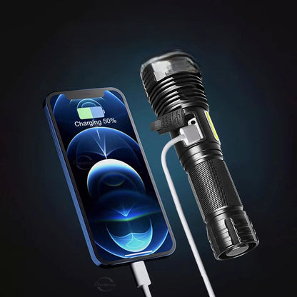 High Power Zoom Flashlight - 10000LM Rechargeable LED Torch with COB & 1500M Range