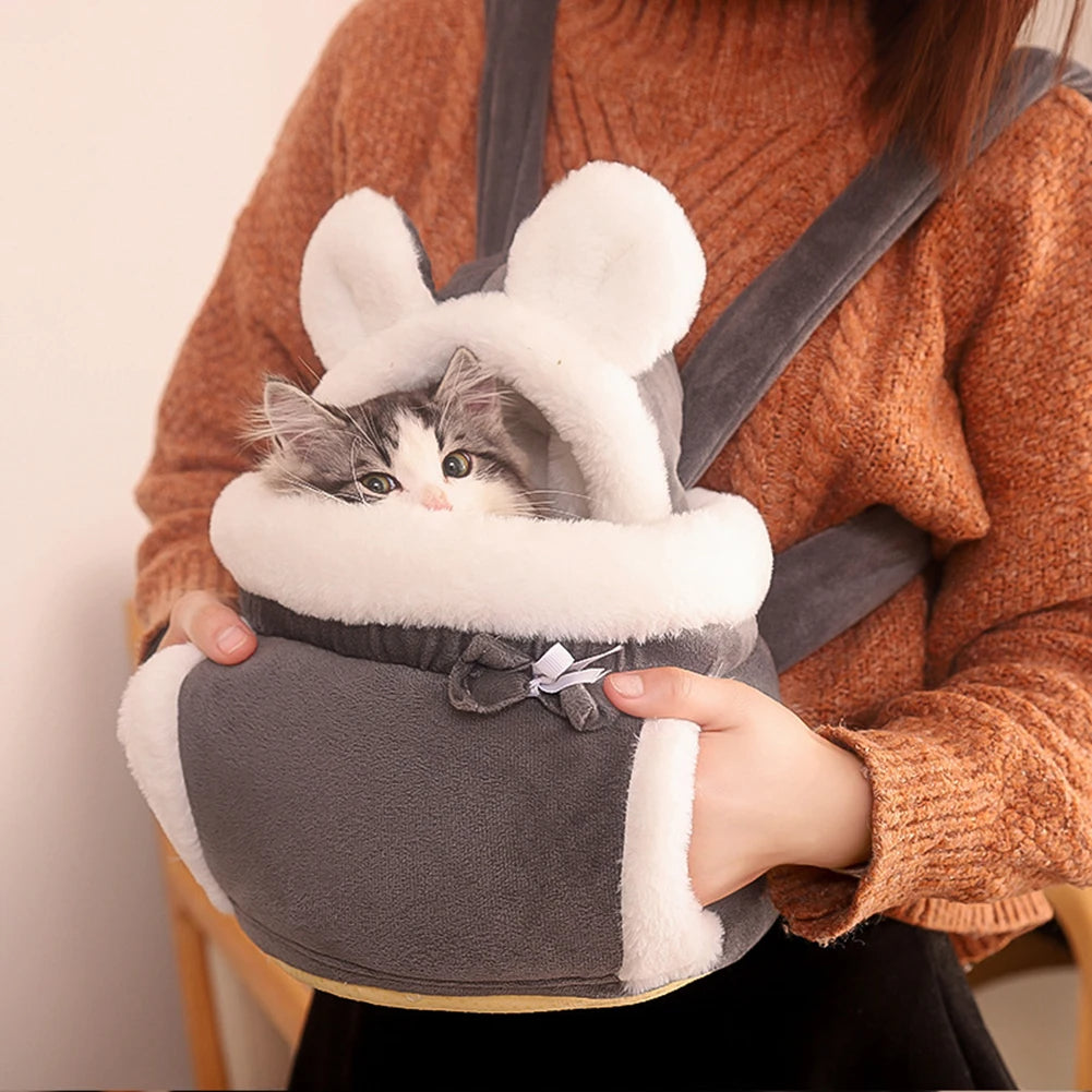 Winter Plush Cat Backpack Carrier – Soft Pet Cage Bag for Indoor/Outdoor Use with Comfortable Padded Straps & Travel Convenience