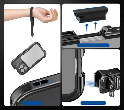Phone Cage Video Rig with Dual Handles – Pro Stabilizer for iPhone 15 Pro/Max Filmmaking & Vlogging