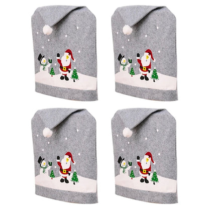 Santa Hat Chair Covers – Festive Gray Dining Chair Slipcovers for Cozy Christmas Home & Holiday Party Decoration