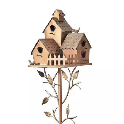 Avaiaries Metal Fake Birdhouse Garden Decor – Outdoor Courtyard Birdhouse Sculpture for Garden Landscaping and Decorative Accents