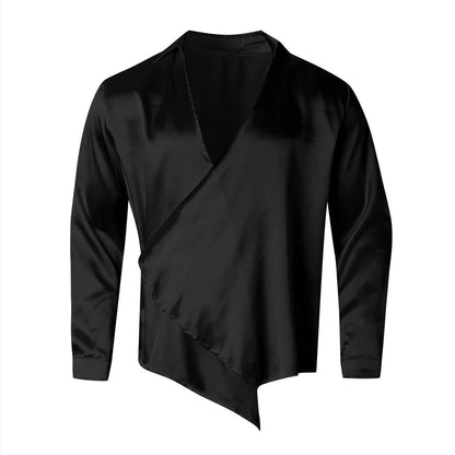 Men’s Irregular Trendy Silk Shirt – Vintage Turn-Down Collar Streetwear Cardigan for Loose, Sexy Autumn Fashion Energy