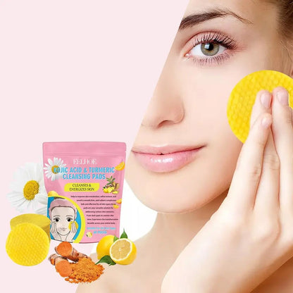 Turmeric Kojic Acid Exfoliating Pads – Deep-Cleansing Lemon Brightening Cotton Skincare Pads for Whitening & Detox Facial Treatment