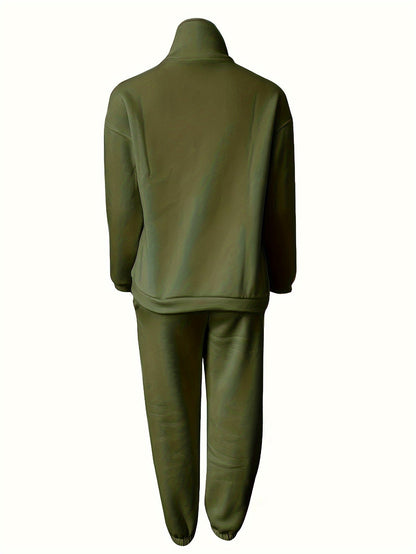 Women’s Two-Piece Zip Sweatshirt & Pants Set – Long Sleeve Casual Lounge Outfit with Elastic Waist Design