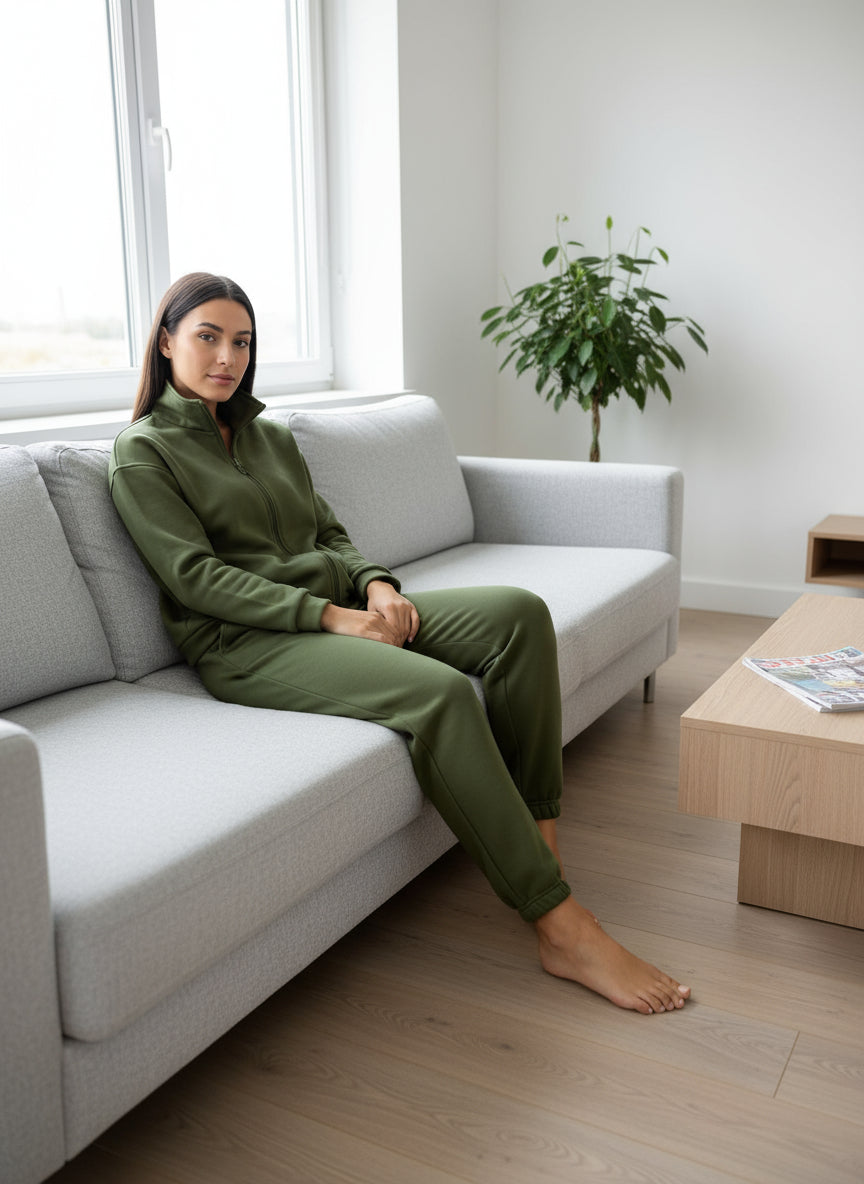 Women’s Two-Piece Zip Sweatshirt & Pants Set – Long Sleeve Casual Lounge Outfit with Elastic Waist Design