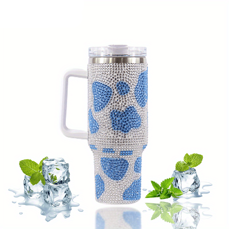 Stainless Steel Insulated Cow Print Tumbler – 40oz Travel Mug with Handle and Straw Lid, Heat-Preserving, Perfect Gift for Camping, Sports, and Outdoor Adventures