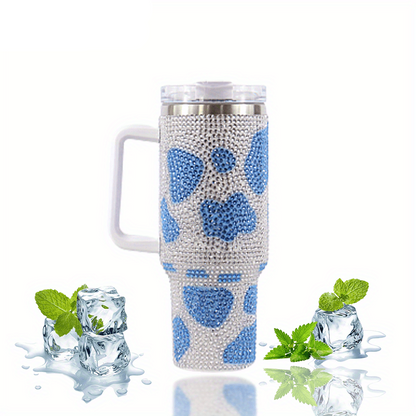 Stainless Steel Insulated Cow Print Tumbler – 40oz Travel Mug with Handle and Straw Lid, Heat-Preserving, Perfect Gift for Camping, Sports, and Outdoor Adventures