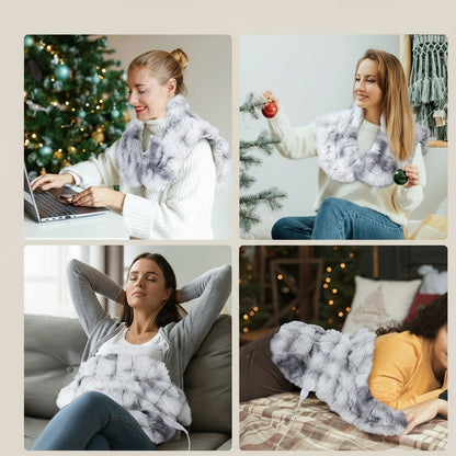 Tie-Dye Heating Pad for Neck & Shoulder – Plush Rabbit Fur Design with 6 Temperature Levels, 4 Timers & Auto Shut-Off