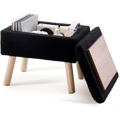 Modern Green Velvet Ottoman – Soft Padded Square Footrest with Wood Legs for Bedrooms, Offices, and Compact Spaces