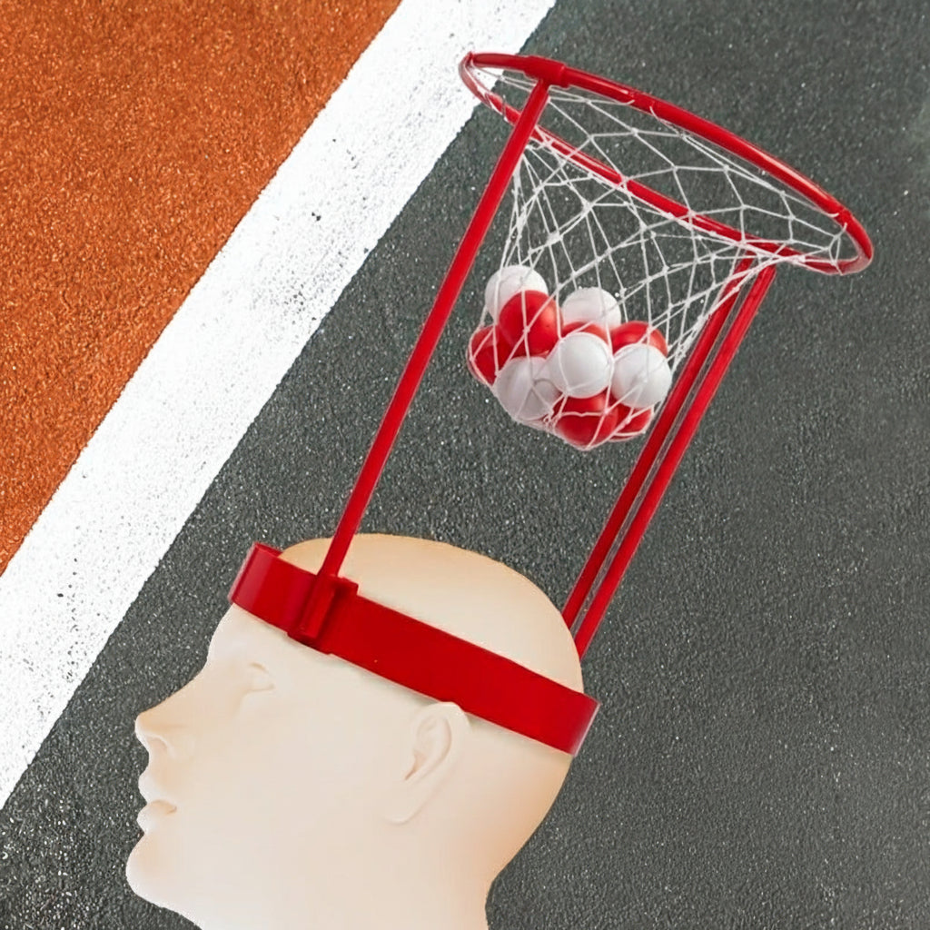 Head Hoop Basketball Party Game Set – 2 Adjustable Basket Net Headbands with 20 Balls for Family, Kids & Carnival Events