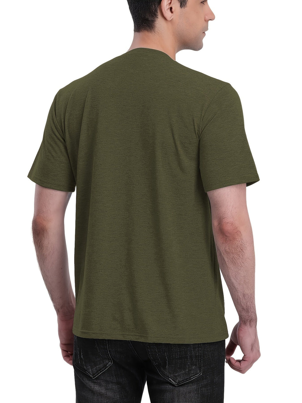 Men’s V-Neck Short Sleeve T-Shirt with Stylish Kangaroo Pocket – Breathable Polyester Blend Ideal for Everyday Casual Streetwear