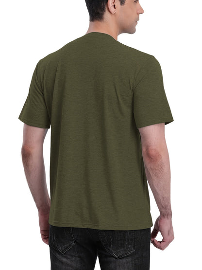 Men’s V-Neck Short Sleeve T-Shirt with Stylish Kangaroo Pocket – Breathable Polyester Blend Ideal for Everyday Casual Streetwear