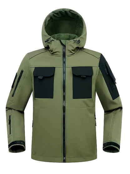 Men’s Fleece-Lined Waterproof Outdoor Set – Windproof Hooded Jacket & Pants with Multiple Pockets for Camping, Hiking & Rugged Adventure Comfort