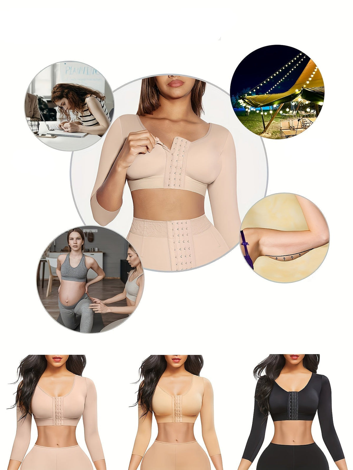 Women’s Long Sleeve Compression Top – Post-Surgery Arm Slimmer Push-Up Shapewear for Support, Lift, and Sculpted Silhouette