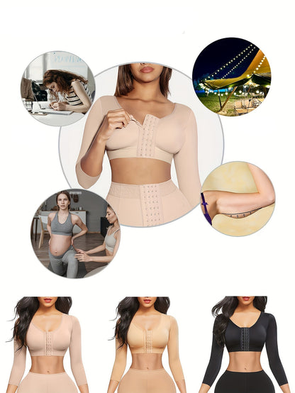 Women’s Long Sleeve Compression Top – Post-Surgery Arm Slimmer Push-Up Shapewear for Support, Lift, and Sculpted Silhouette
